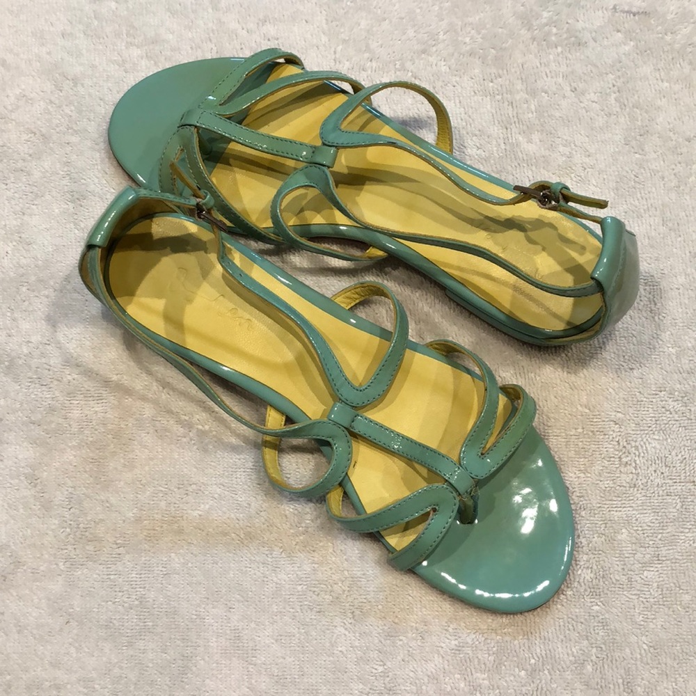 Boden Womens Blue Patent Leather Strappy Sandals Shoes Flats Sz 38 7